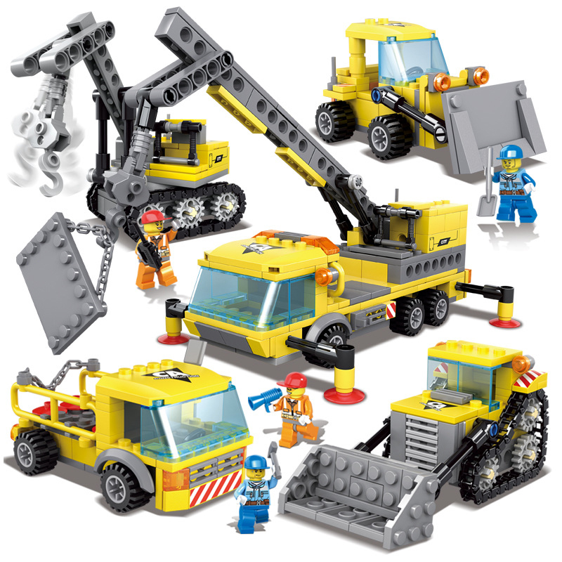 开智兼容乐高积木益智力组装塑料玩具工程队卡车6岁以上男孩子8拼装积木四合一300-499块