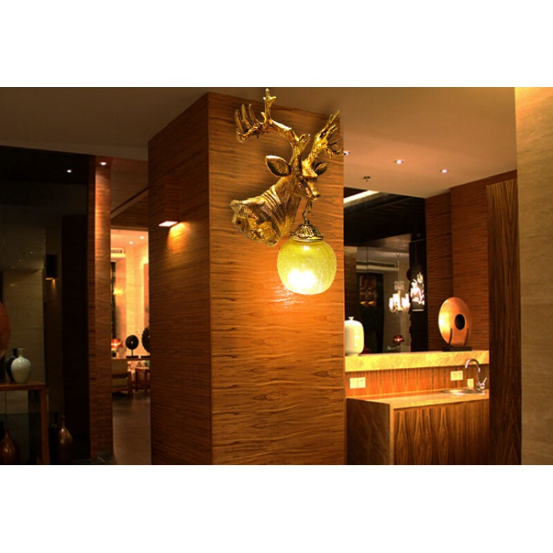 洋子（YangZi）美式乡村复古鹿角壁灯 酒店别墅个性创意鹿头灯具酒吧客厅过道灯 D-325鹿头壁灯