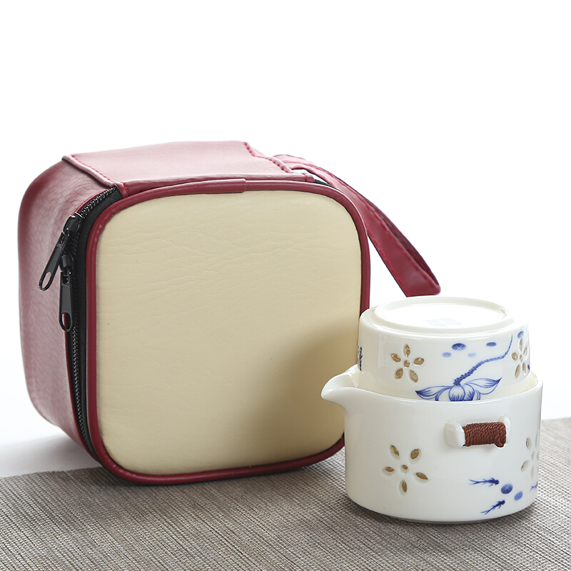 洋子(YangZi)一壶二杯旅行便携茶具套装办公室青花瓷茶壶