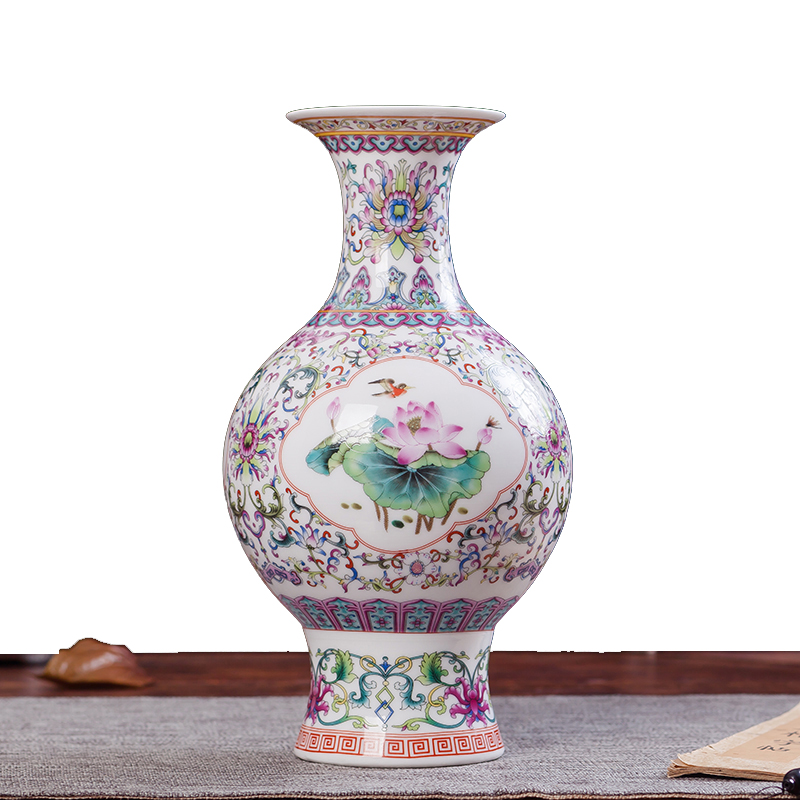 景德镇陶瓷器 珐琅彩花瓶 现代时尚家居装饰客厅工艺品摆件 灯笼瓶 荷花