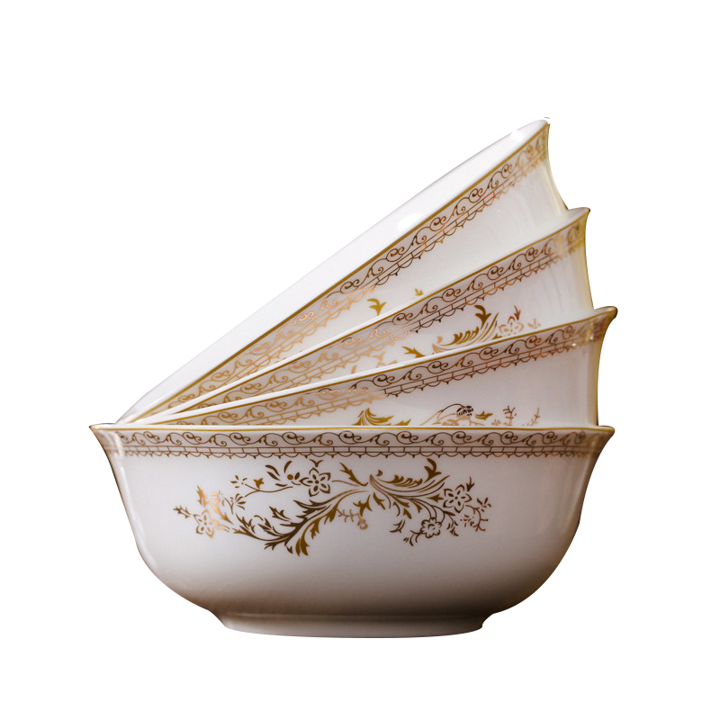 风源陶瓷面碗骨瓷碗6英寸中式汤碗 四个套装 天鹅湖