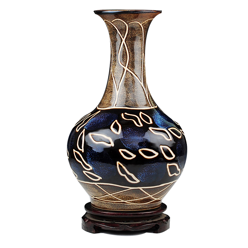 创意陶瓷花瓶现代工艺品客厅家居装饰摆件仿古窑变釉插花花器送底座梅瓶