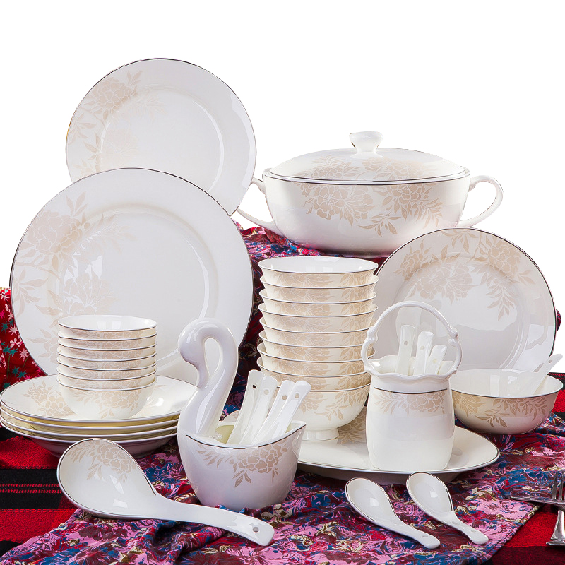 风源碗碟套装 家用中式景德镇骨瓷餐具套装 碗盘欧式简约陶瓷碗筷组合