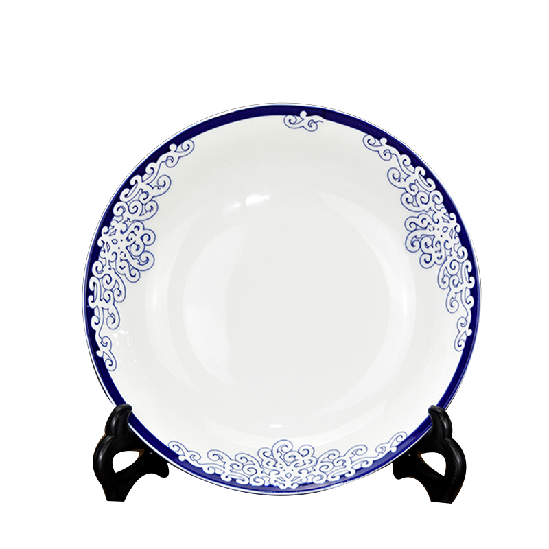 风源骨瓷陶瓷盘餐具套装菜盘8英寸深盘 家用汤盘菜碟(玲珑缠枝6个装)