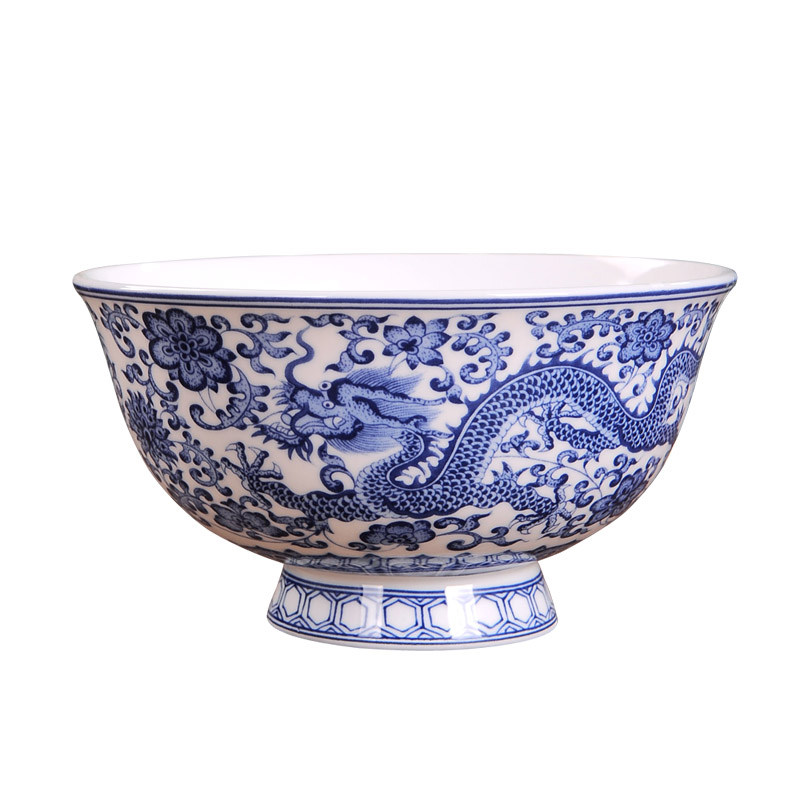 风源青花瓷碗龙纹仿古碗5英寸中式家用骨瓷米饭碗单碗餐具