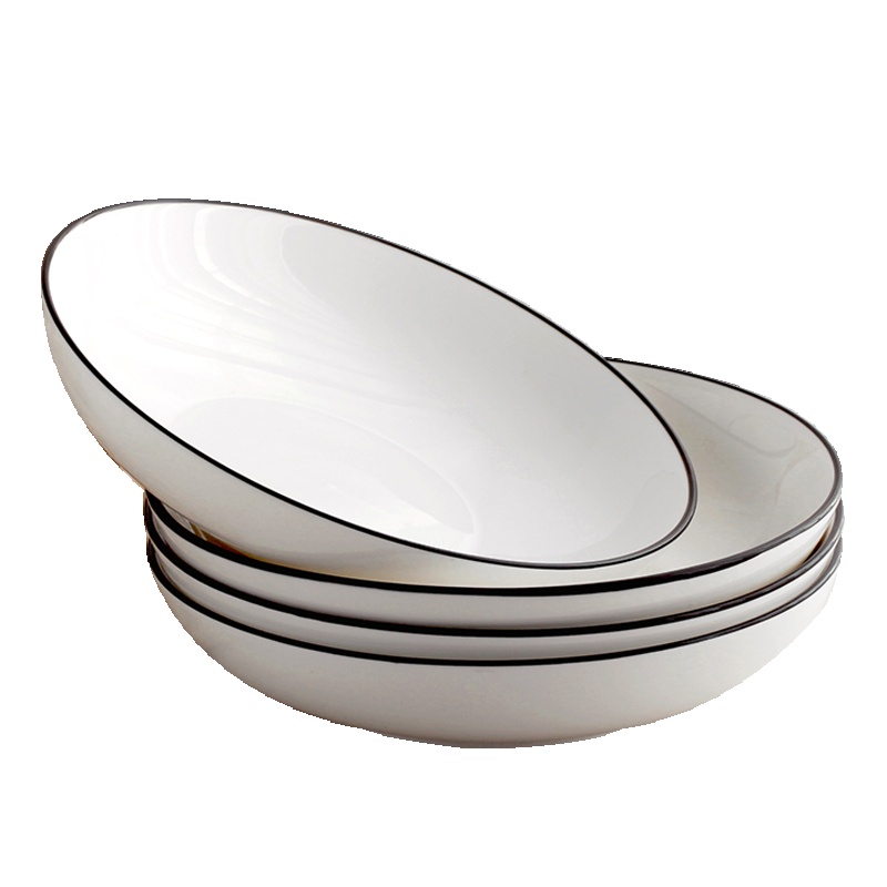 风源欧式菜盘创意西餐盘子黑线条家用陶瓷餐具盘子(6个7英寸盘)