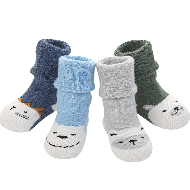 JEENH 新生婴儿袜子秋冬季0-3岁宝宝纯棉儿童袜子加厚保暖毛圈