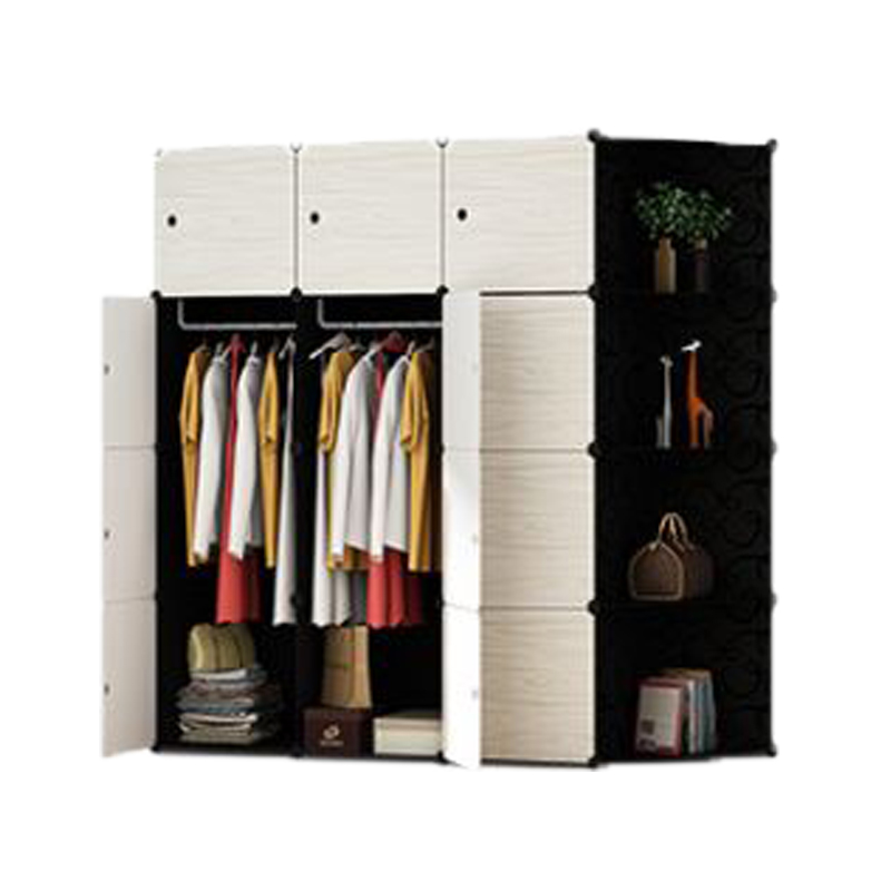 家时光 简易组合衣柜简约现代黑白色组装树脂衣橱收纳储物柜折叠塑料