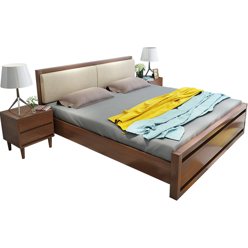 老故居 床 双人床 实木床 1.8米单人床1.5m婚床 北欧/宜家日式 高箱储物木质床卧室家具