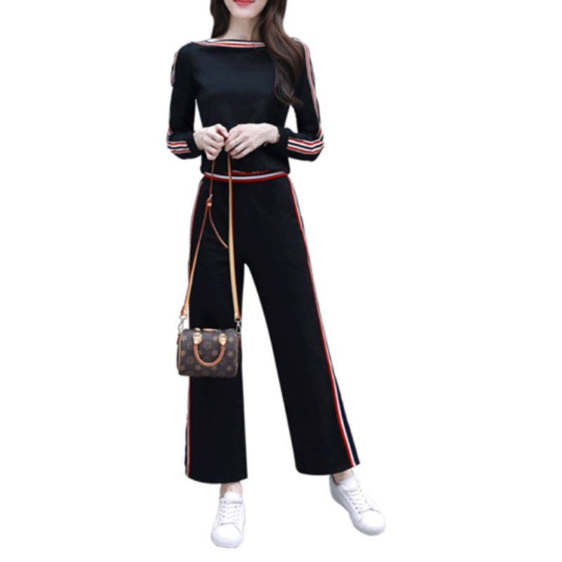 简妮薇(JIANNIWEI)运动服套装女士2018秋季新款韩版时尚显瘦长袖卫衣休闲阔腿裤两件套