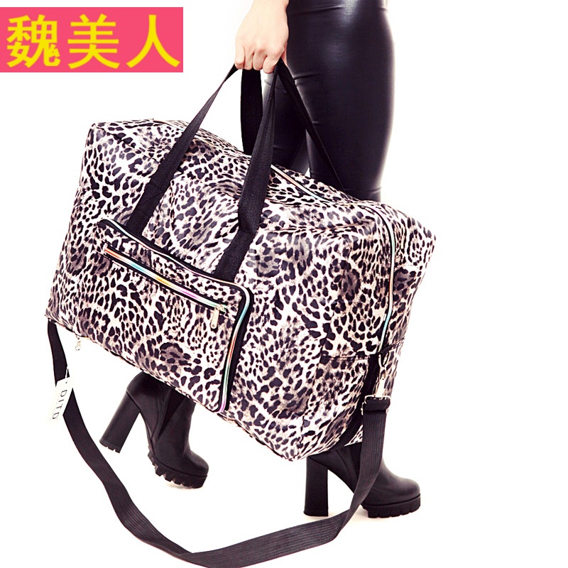 欧美时尚豹纹折叠行李袋单肩超大容量旅行包手提旅行袋防水收纳包