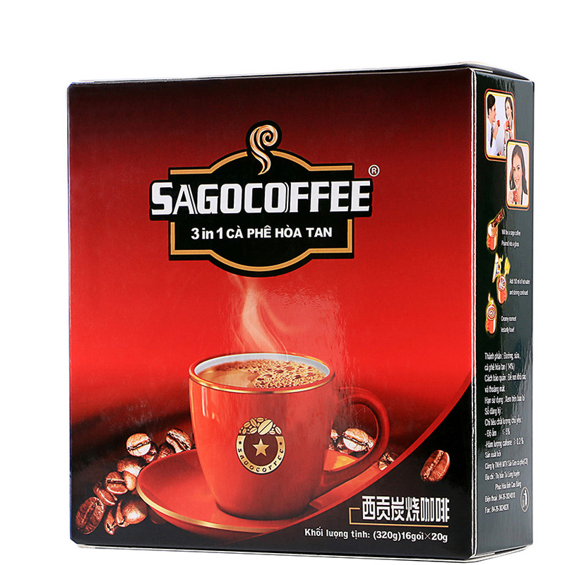 越南进口西贡咖啡 三合一咖啡 炭烧口味大盒20g*16条/每盒320g SAGOCOFFEE  QD