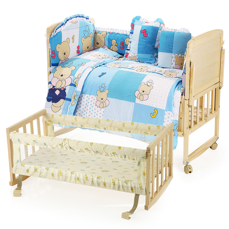 贝乐乐婴儿床实木无漆婴儿床好孩子必备童床宝宝床含床品+工字型摇篮