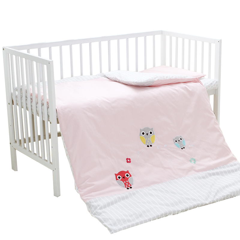 意诺唯光触媒儿童宝宝婴儿床围套装儿童床上用品儿童床品3件套【粉色猫头鹰】