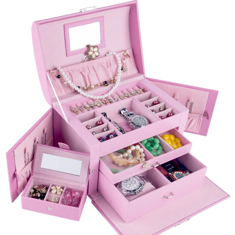 首饰盒公主欧式韩国多层饰品盒收纳盒简约带锁大容量家用耳环整理