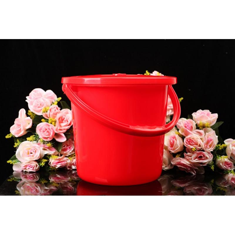 塑料喜桶婚庆用品塑料大红结婚水桶 带盖子孙水桶马桶储米收纳桶