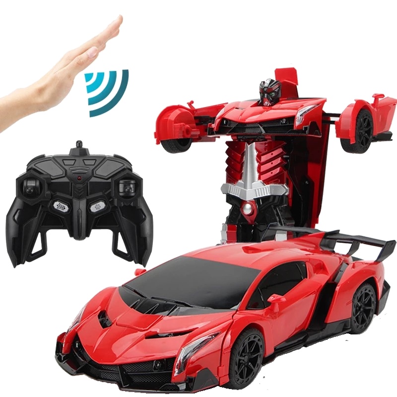 星域传奇 儿童遥控汽车新年礼物玩具一键变形机器人充电男孩模型金刚遥控汽车 超大35厘米兰博红色