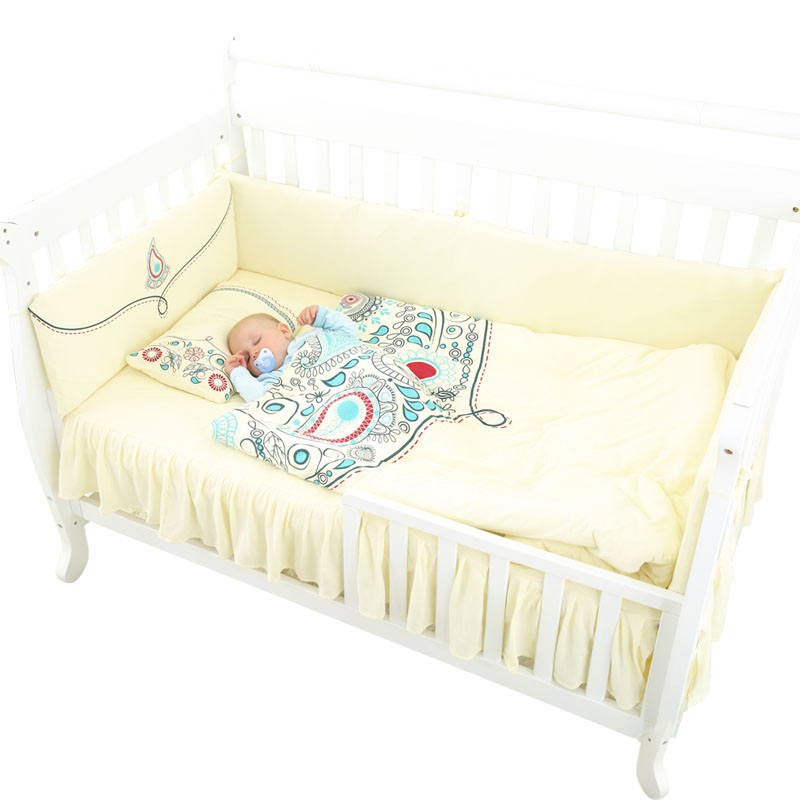 龙之涵[LONGZHIHAN] 纯棉婴儿床品套件全棉 婴儿床上用品套件宝宝床围手工棉花7件套 110*65cm