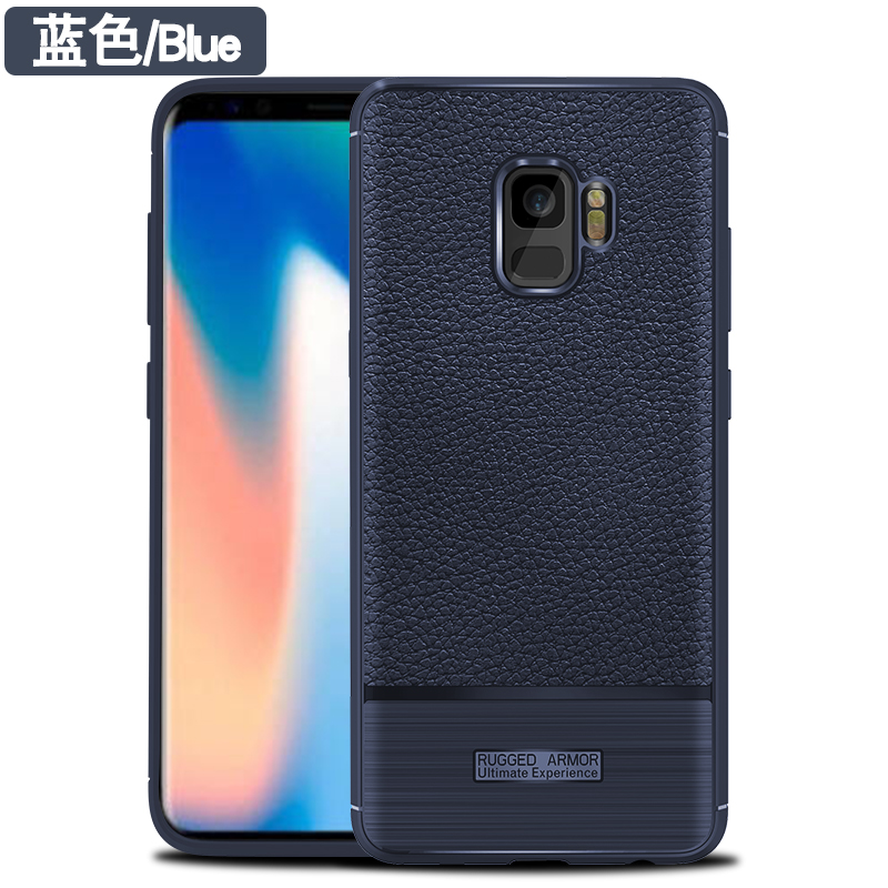 SAMSUNG/三星Galaxy s9手机壳 碳纤维拉丝荔枝纹防摔防滑散热S9+Plus全包软硅胶保护套 蓝色-6.2寸