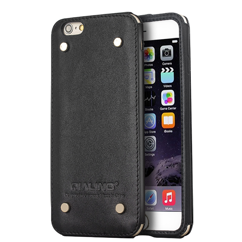 手机壳保护套 真皮 适用于苹果iPhone6 4.7/plus 5.5英寸 复古黑5.5寸+钢化膜