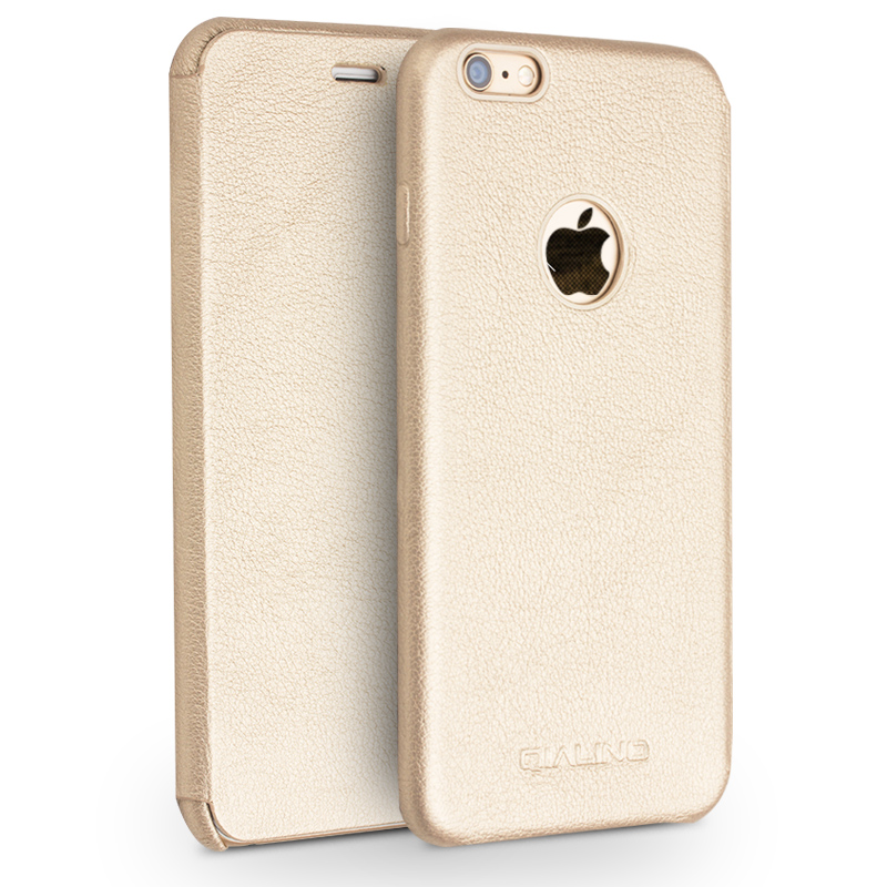 手机壳 真皮手机套翻盖 防摔全皮套 适用于苹果iPhone6/plus/6s 5.5英寸小羊皮翻盖香槟金