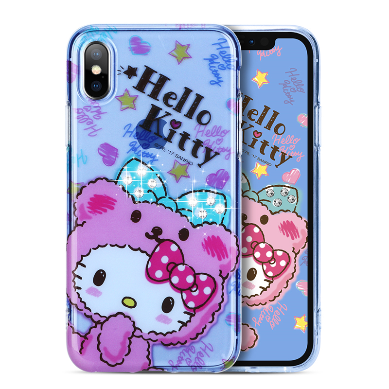 HIGE/HelloKitty 苹果X手机壳 全包防摔壳女款kt猫水钻 轻薄手感不留指纹 适用于苹果x手机壳 紫色