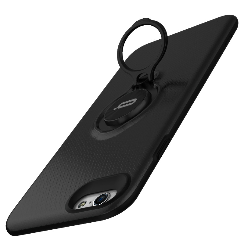 iphone6手机壳超薄指环磁吸支架苹果6s/6plus手机壳全包 酷黑 4.7英寸