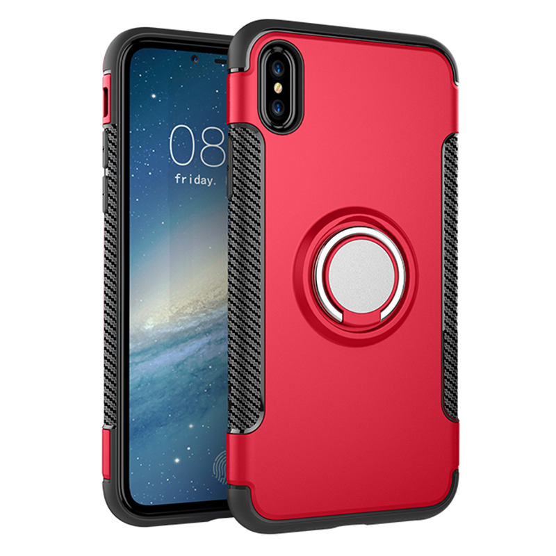 苹果X手机壳男女款iphone X全包防摔硅胶个性创意吸磁指环保护套 红色