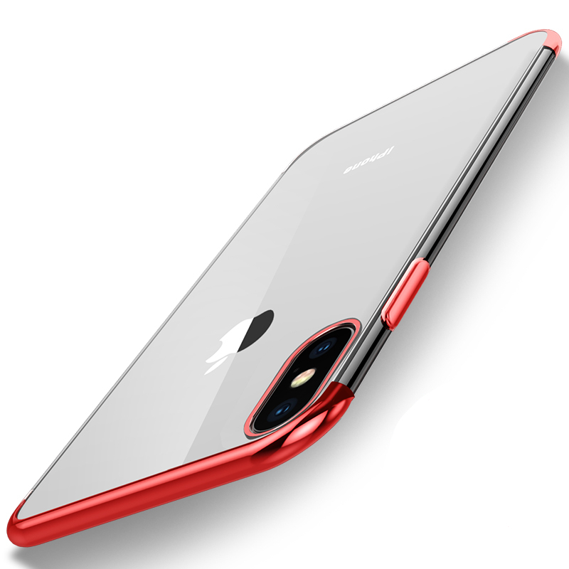 苹果X手机壳iPhoneX新款硅胶电镀软壳透明x全包女潮男软胶保护套 5.8英寸 瑰丽红