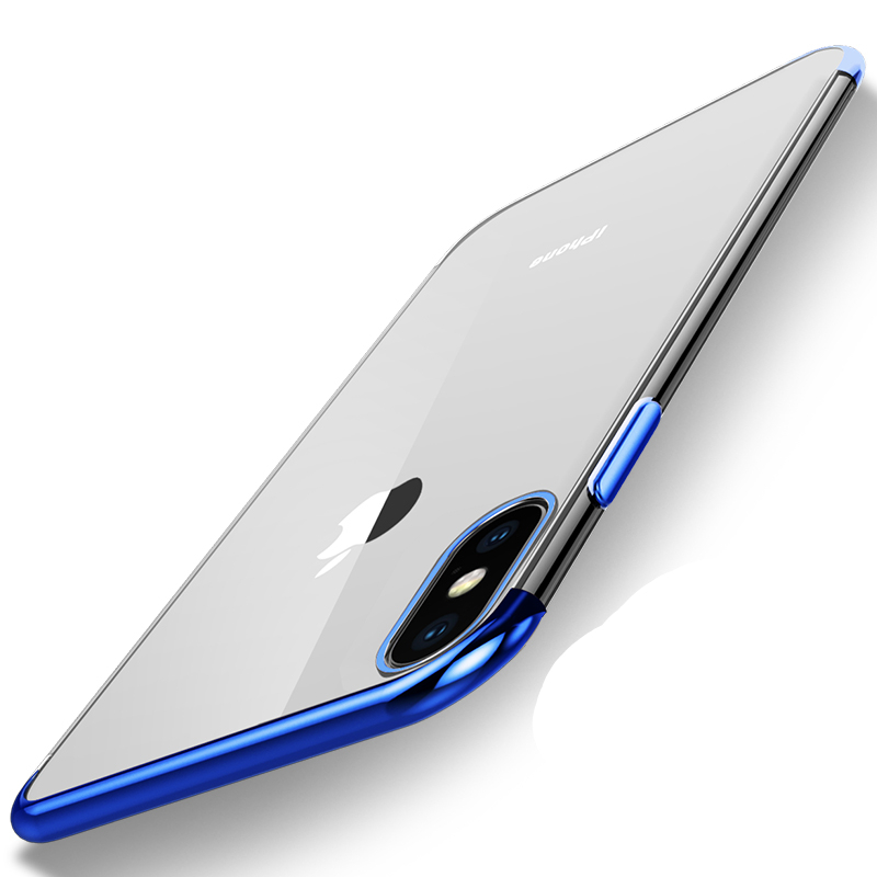 苹果X手机壳iPhoneX新款硅胶电镀软壳透明x全包女潮男软胶保护套 5.8英寸 炫酷蓝