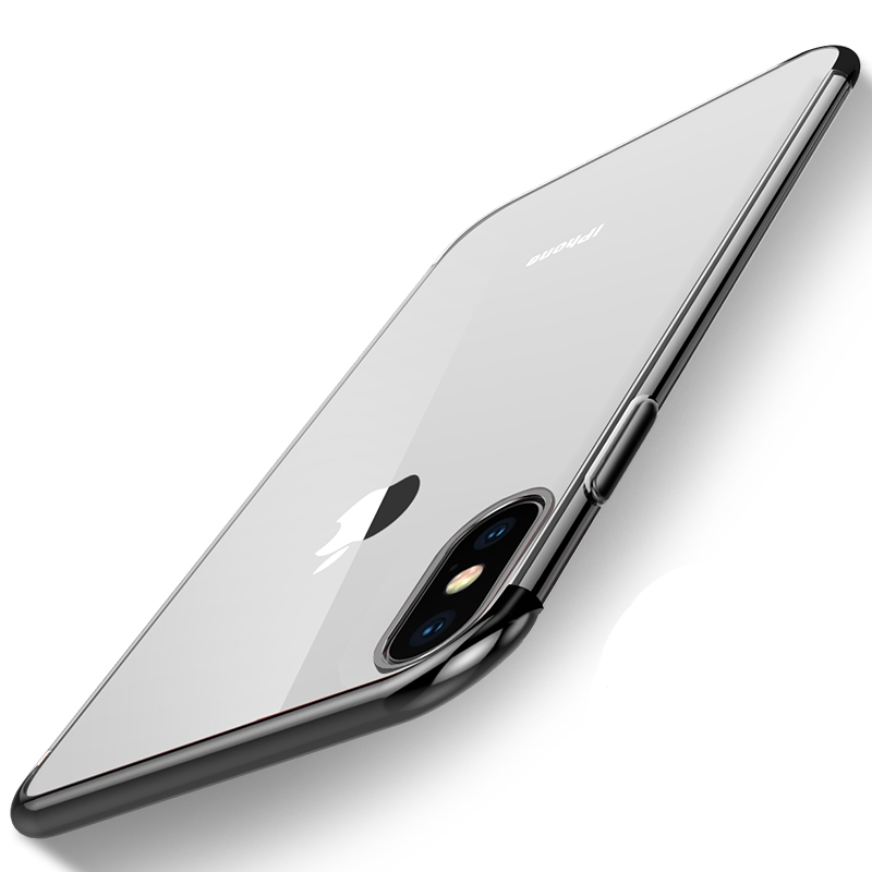 苹果X手机壳iPhoneX新款硅胶电镀软壳透明x全包女潮男软胶保护套 5.8英寸 珠光黑