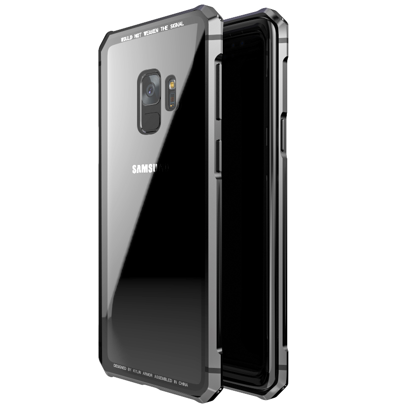 三星S9/S9+手机壳金属玻璃防摔防刮全包保护壳透明镜面网红潮男女 新款 金属玻璃壳[S9]黑色