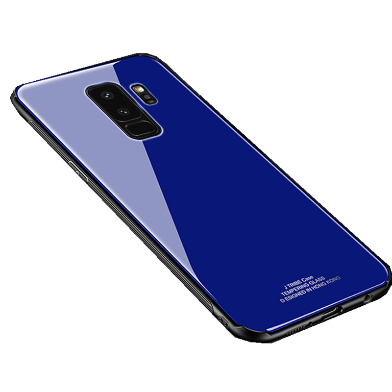 三星S9手机壳金属玻璃镜面纯色S9plus保护壳新款适用于三星S9/S9PLUS 三星S9PLUS 蓝色