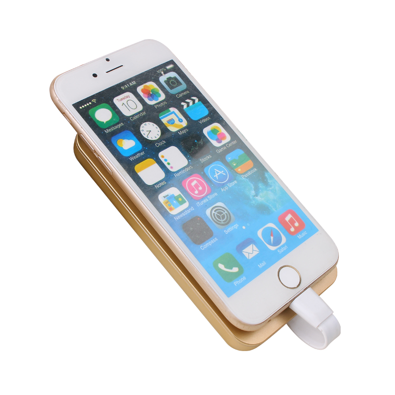 无线充电宝背夹电池 适用于魅族乐视华为小米苹果iphone8/6/7 吸盘移动电源 金色6000mAh 安卓头
