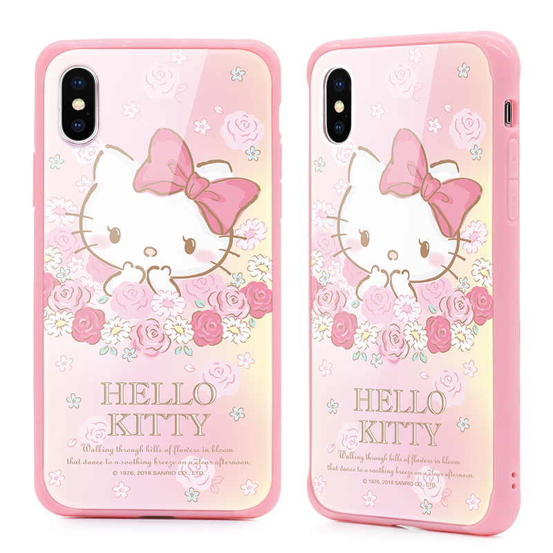 新款HelloKitty苹果X手机壳可爱 iPhonex玻璃后盖硅胶镜面 华丽登场