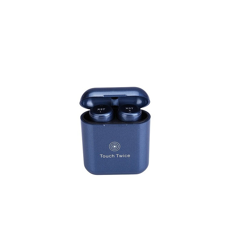 HIGE X3T蓝牙耳机迷你运动隐形超小便携式4.2触控双耳立体声带充电仓 适用于苹果三星通用 深蓝色