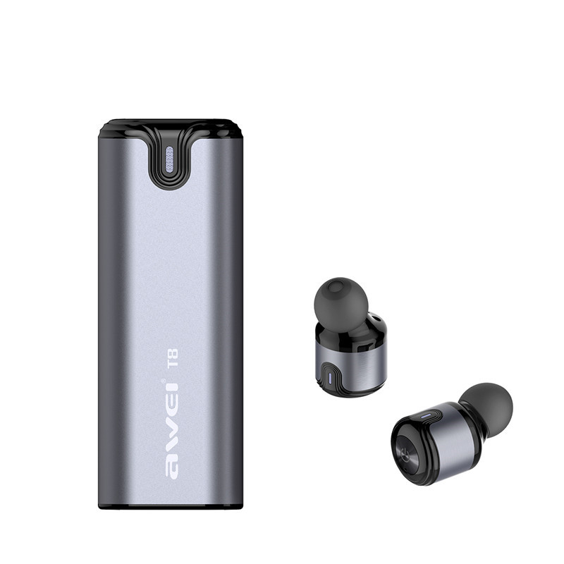 HIGE/迷你入耳式无线蓝牙耳机4.2 二合一立体声蓝牙耳机带移动电源式充电仓 适用于苹果三星安卓通用 灰色