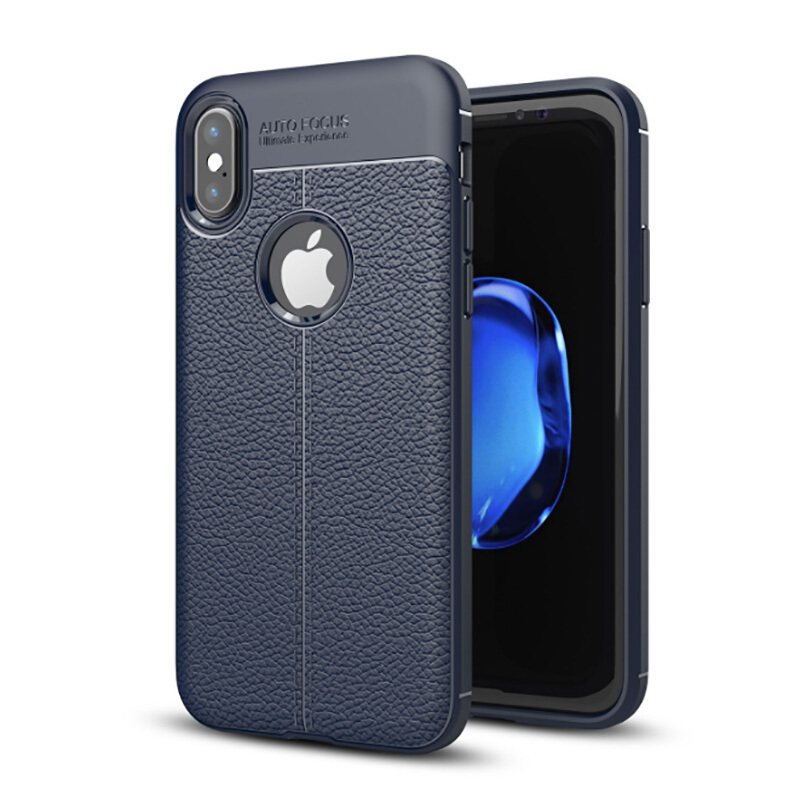 HIGE/新款苹果荔枝纹手机壳 iphonex/7皮纹TPU手机外壳保护套 适用于iPhone X 藏青色