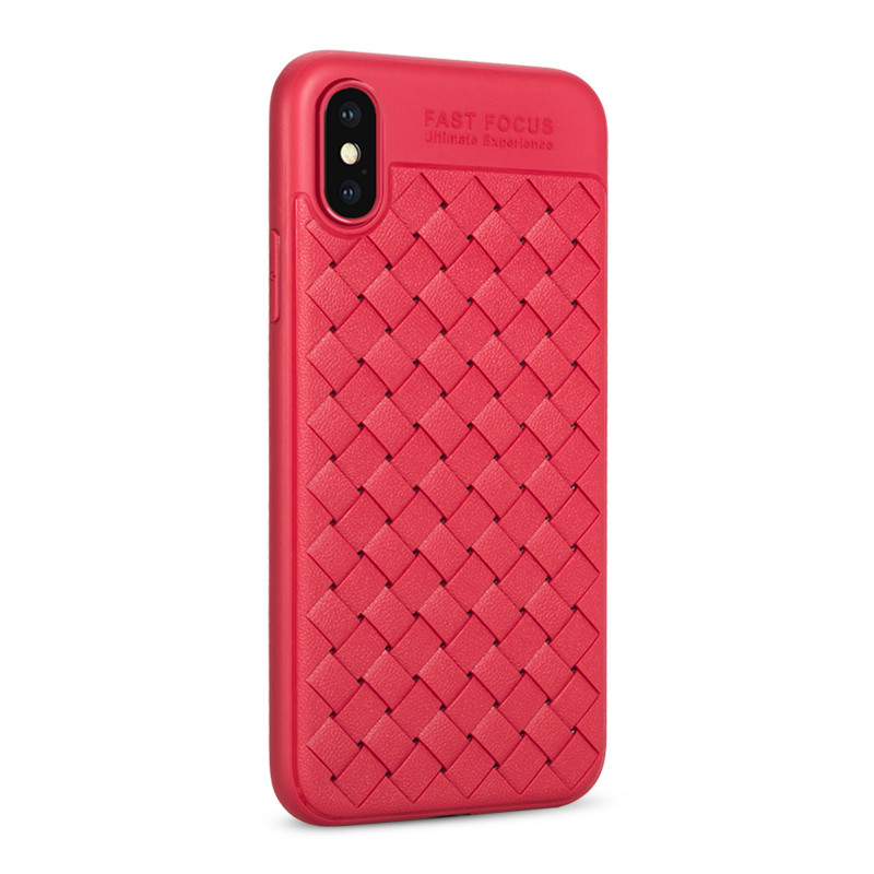 HIGE/iphoneX手机壳保护套编织皮纹全包防摔硅胶商务高档时尚男女款 适用于苹果x手机壳 红色