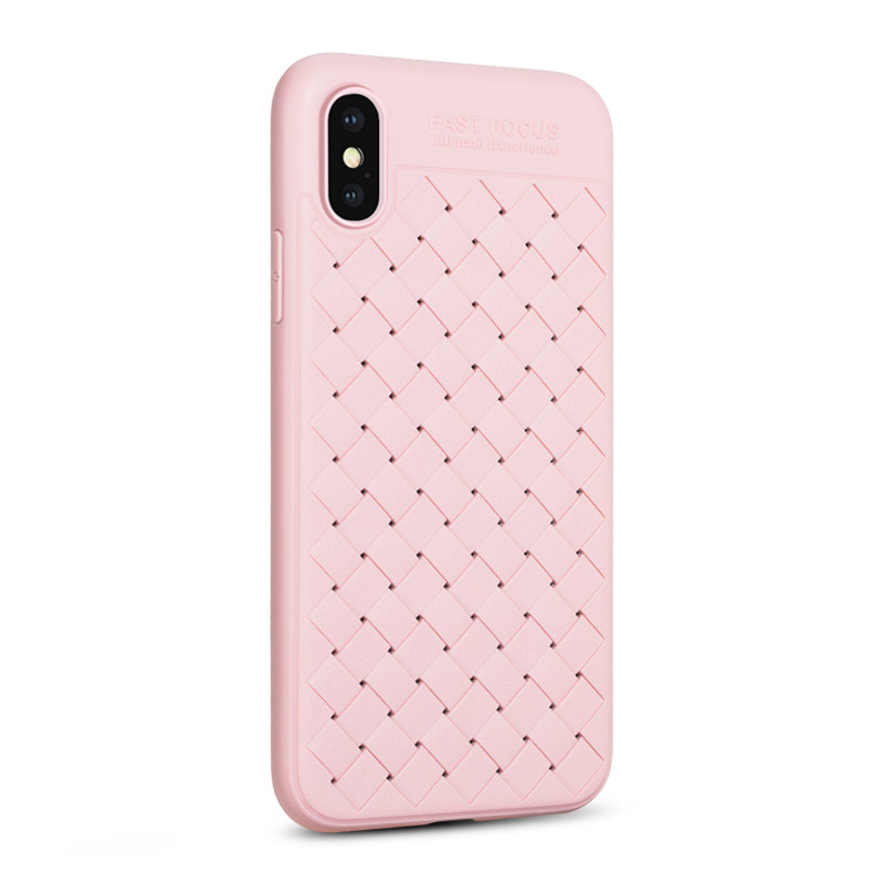 HIGE/苹果X手机壳保护套编织皮纹全包防摔硅胶商务高档时尚男女款 适用于iPhonex手机壳 粉红
