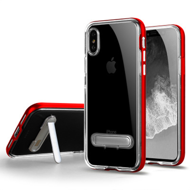 HIGE/iPhone x手机壳新款防摔防撞透明手机壳带支架二合一手机套 适用于苹果x手机壳保护套 红色