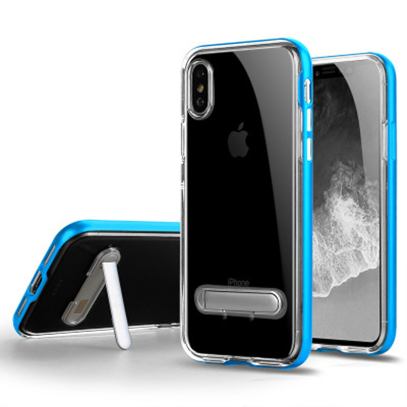 HIGE/iPhone x手机壳新款防摔防撞透明手机壳带支架二合一手机套 适用于苹果x手机壳保护套 蓝色