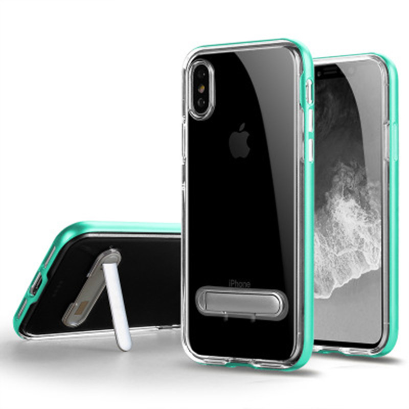 HIGE/iPhone x手机壳新款防摔防撞透明手机壳带支架二合一手机套 适用于苹果x手机壳保护套 薄荷绿