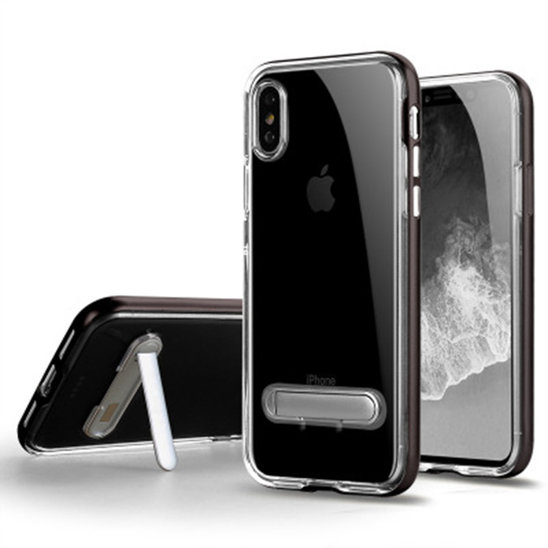 HIGE/iPhone x手机壳新款防摔防撞透明手机壳带支架二合一手机套 适用于苹果x手机壳保护套 铜灰色