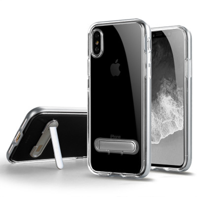 HIGE/iPhone x手机壳新款防摔防撞透明手机壳带支架二合一手机套 适用于苹果x手机壳保护套 银色