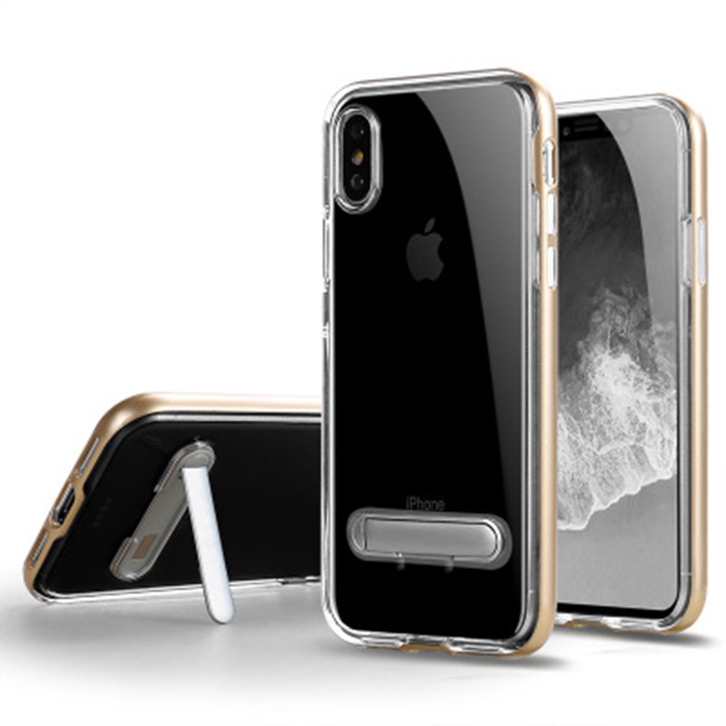 HIGE/iPhone x手机壳新款防摔防撞透明手机壳带支架二合一手机套 适用于苹果x手机壳保护套 金色