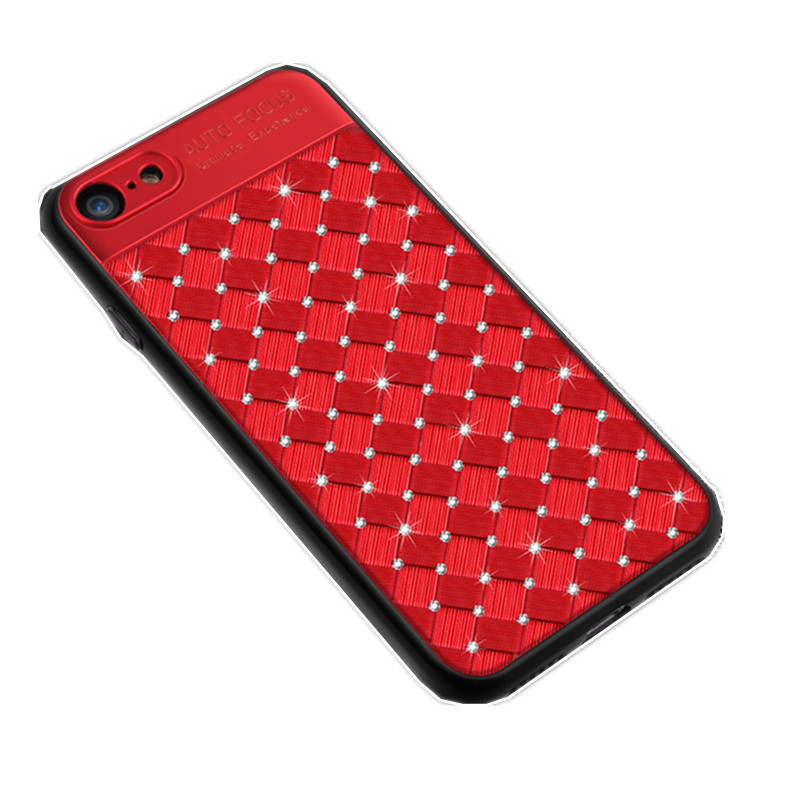 HIGE/苹果x手机壳8代/8p/7代/7p/6代/6p/5代/5s 编织纹钻石手机壳保护套 适用于iphone6p红色