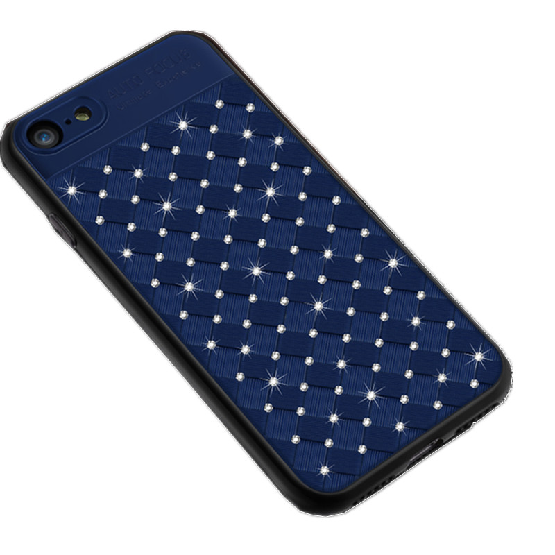 HIGE/苹果x手机壳8代/8p/7代/7p/6代/6p/5代/5s 编织纹钻石手机壳保护套 适用于iphone6p蓝色