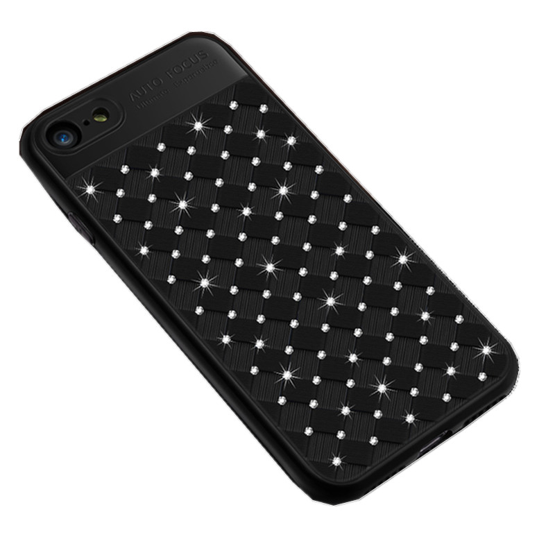 HIGE/苹果x手机壳8代/8p/7代/7p/6代/6p/5代/5s 编织纹钻石手机壳保护套 适用于iphone6p黑色