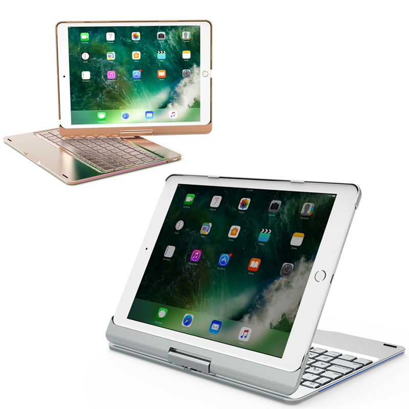 HIGE/苹果ipad pro蓝牙键盘 无线键盘+金属旋转支架保护壳 适用于2018新款ipad 10.5英寸 银色